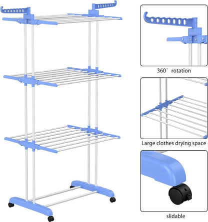 Foldable Clothes Drying Rack with Wheels | Multi - Layer Laundry Stand | Space Saving Clothes Dryer Pakistan - Saadiq.pk