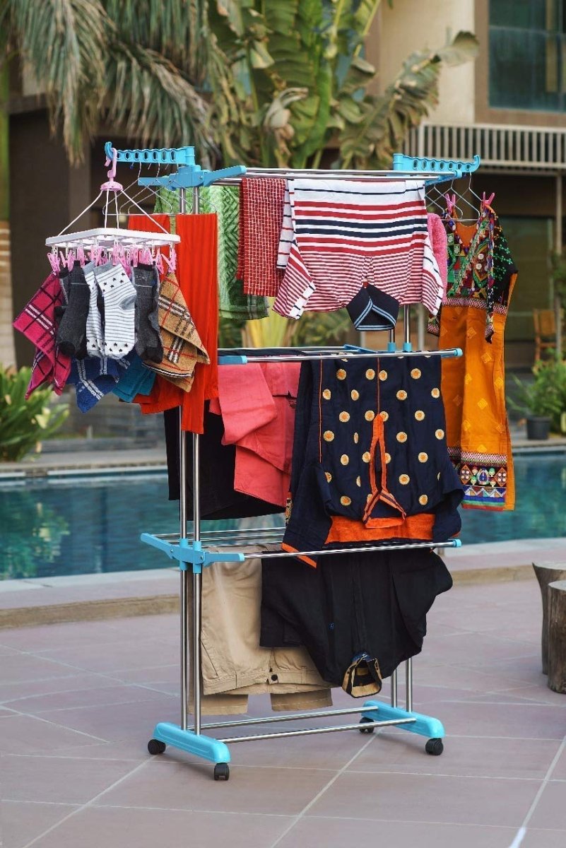 Foldable Clothes Drying Rack with Wheels | Multi - Layer Laundry Stand | Space Saving Clothes Dryer Pakistan - Saadiq.pk