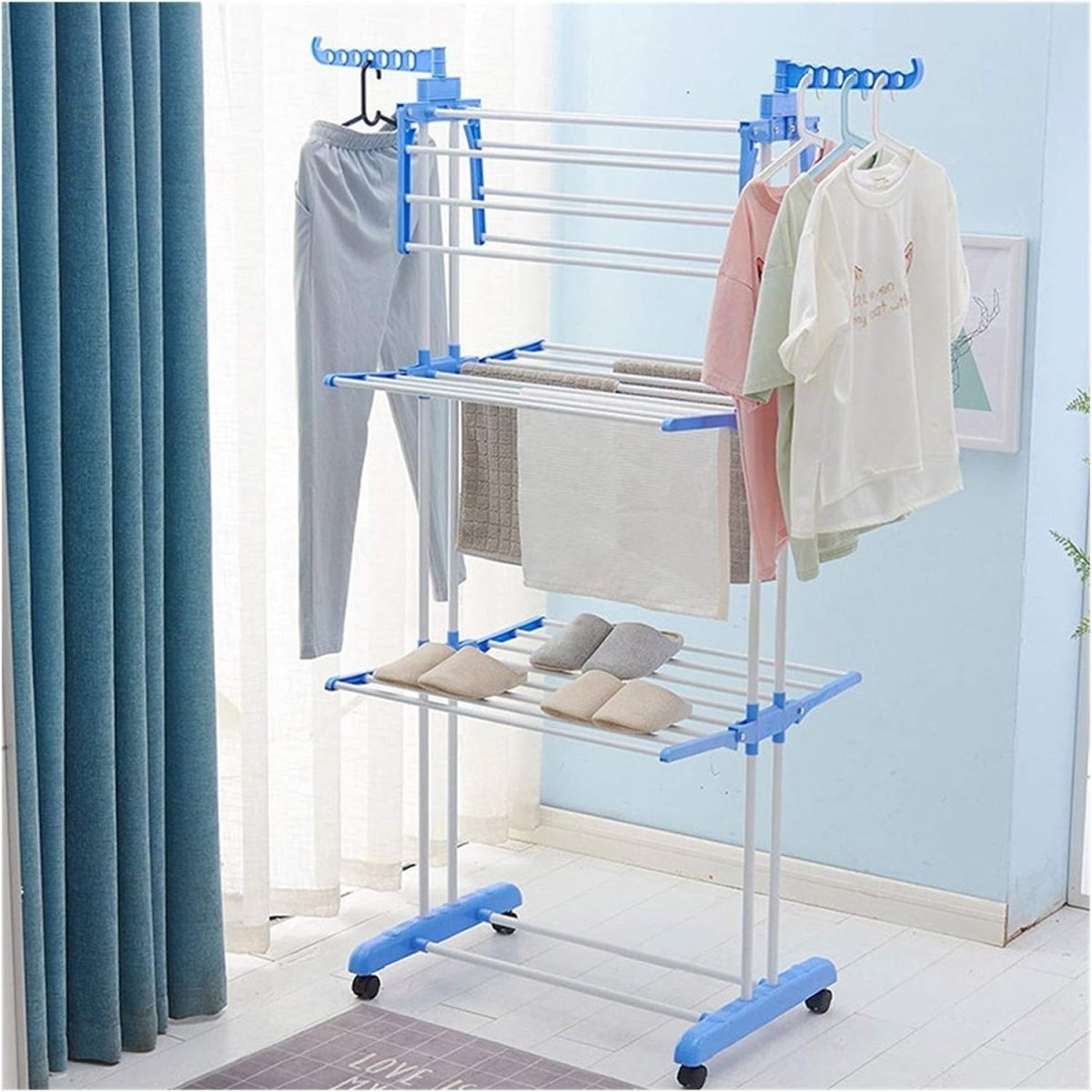 Foldable Clothes Drying Rack with Wheels | Multi - Layer Laundry Stand | Space Saving Clothes Dryer Pakistan - Saadiq.pk