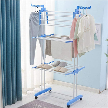 Foldable Clothes Drying Rack with Wheels | Multi - Layer Laundry Stand | Space Saving Clothes Dryer Pakistan - Saadiq.pk