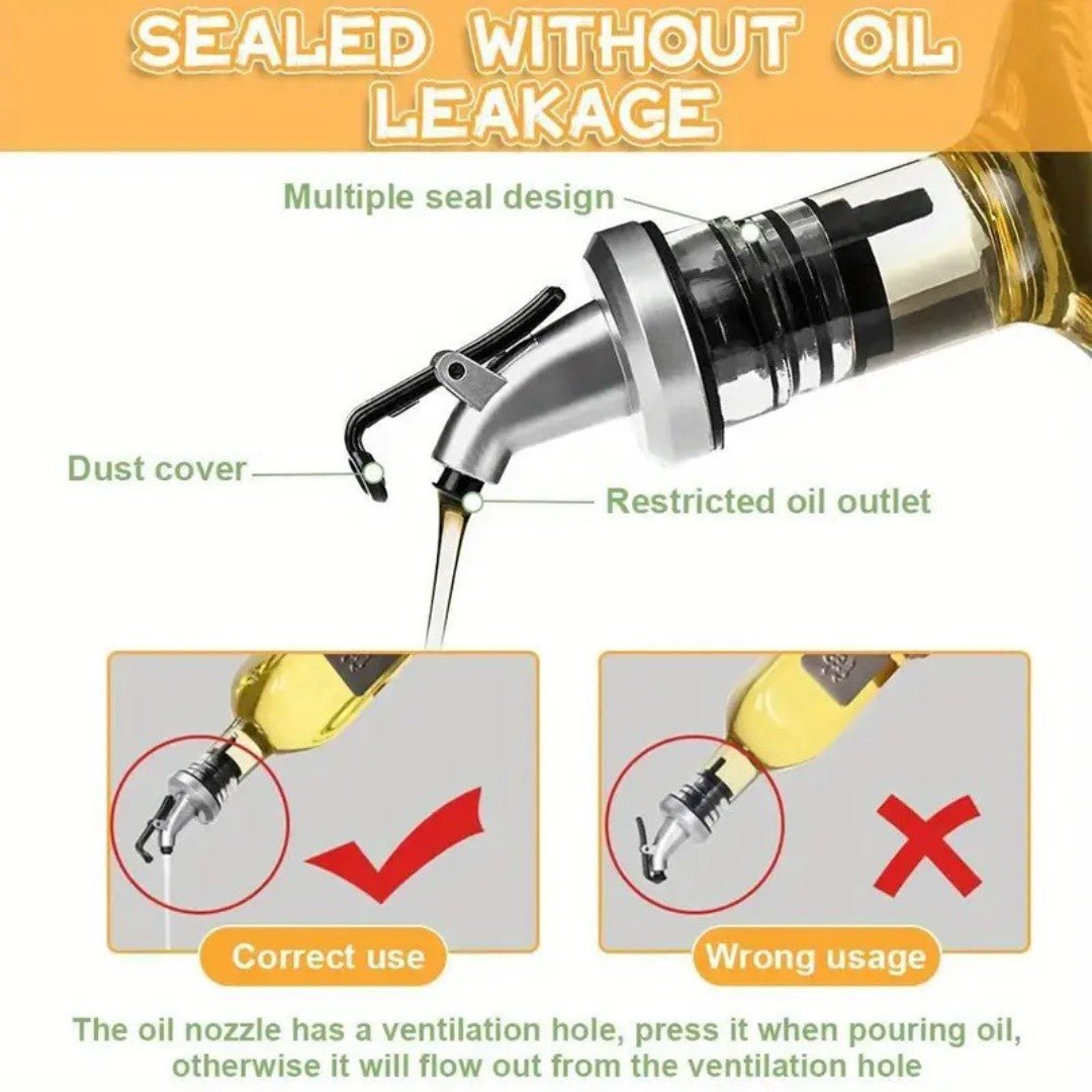 Glass Oil Dispenser Bottle – Stainless Steel Pourer | Leak - Proof Kitchen Oil & Vinegar Container 300ML - Saadiq.pk