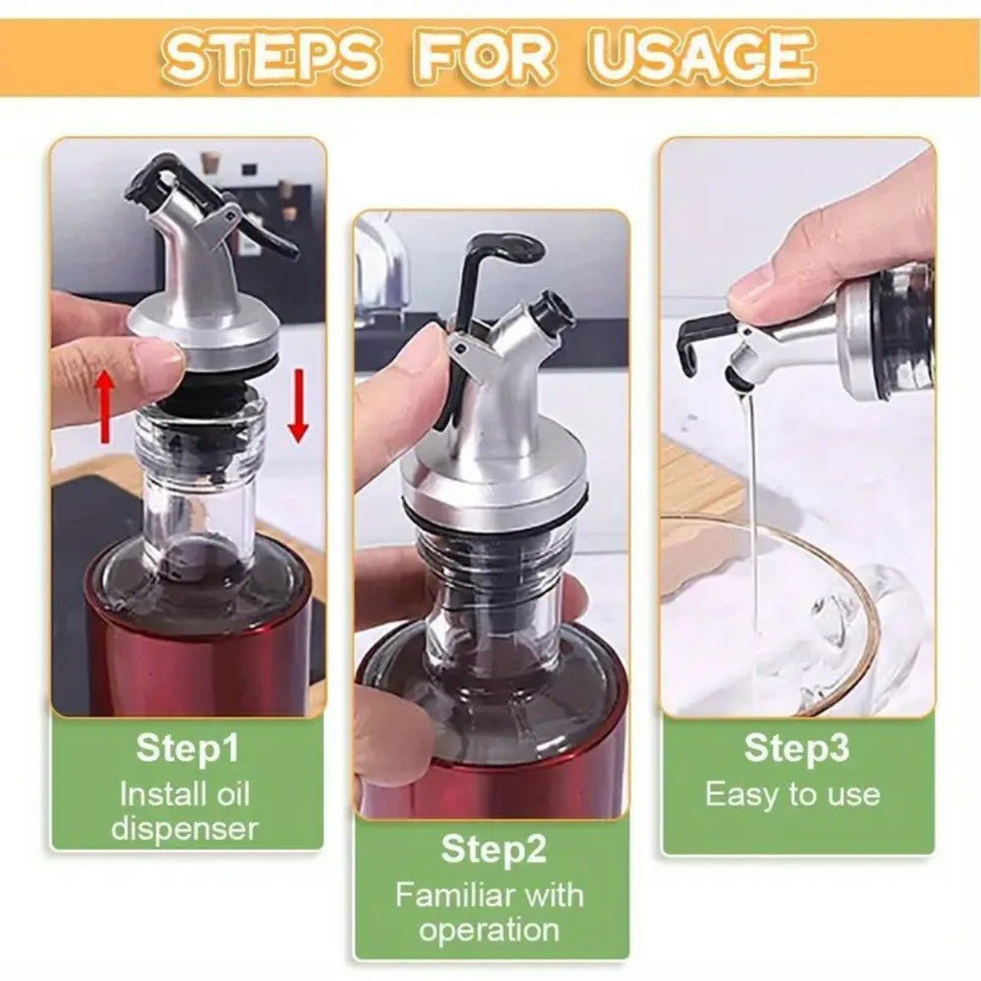 Glass Oil Dispenser Bottle – Stainless Steel Pourer | Leak - Proof Kitchen Oil & Vinegar Container 300ML - Saadiq.pk