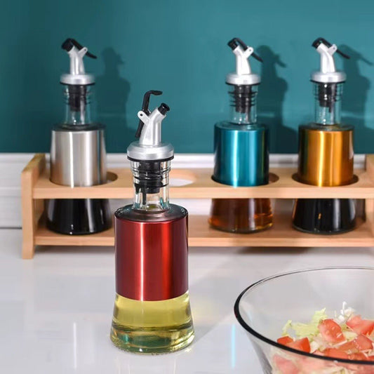 Glass Oil Dispenser Bottle – Stainless Steel Pourer | Leak - Proof Kitchen Oil & Vinegar Container 300ML - Saadiq.pk