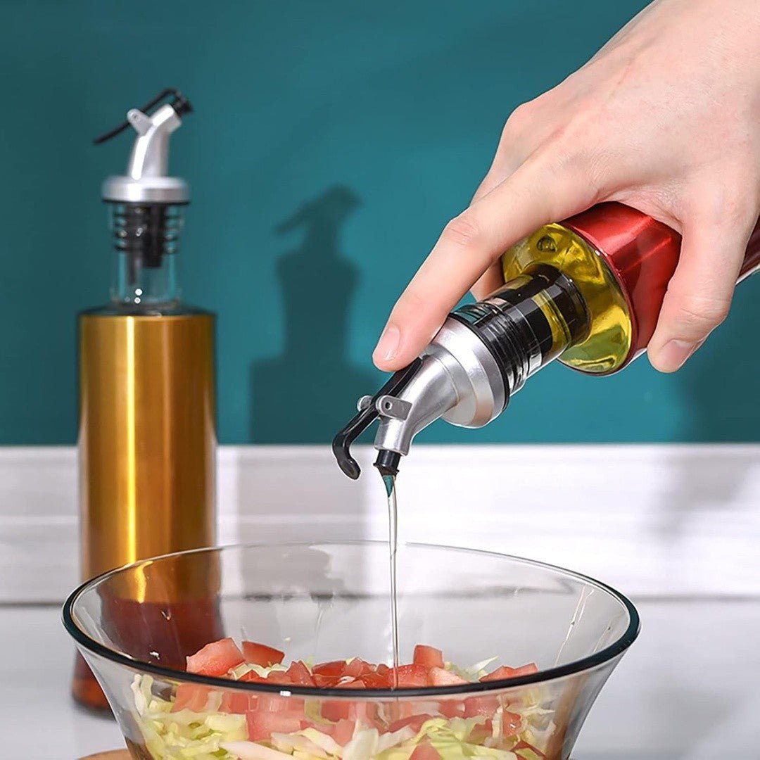 Glass Oil Dispenser Bottle – Stainless Steel Pourer | Leak - Proof Kitchen Oil & Vinegar Container 300ML - Saadiq.pk