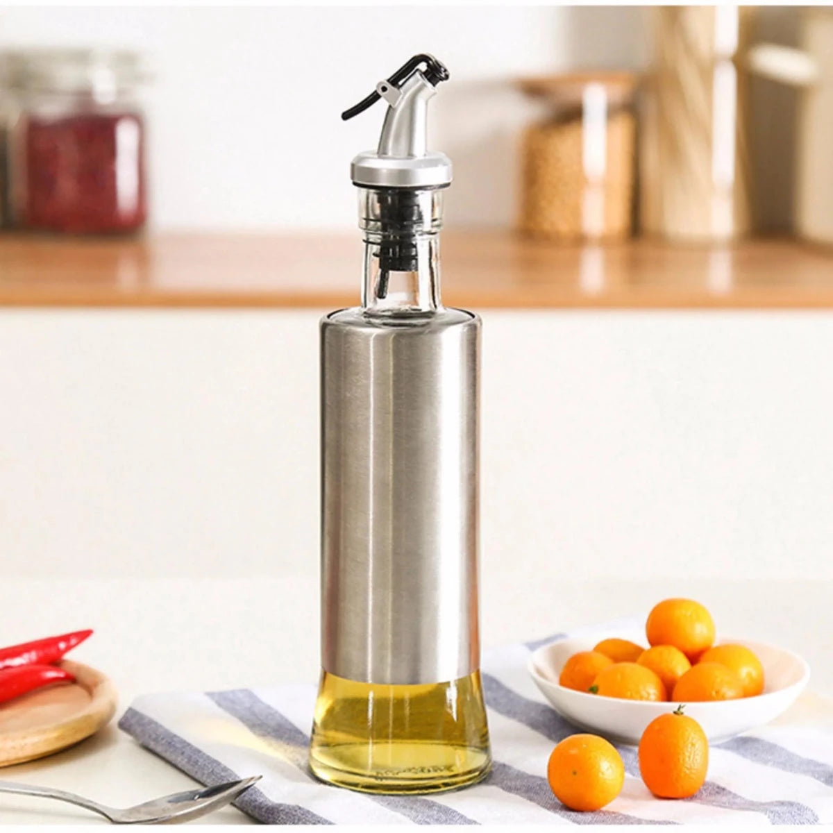 Glass Oil & Vinegar Dispenser – Easy - Pour Bottle with Sprinkler for Kitchen 300ML - Saadiq.pk