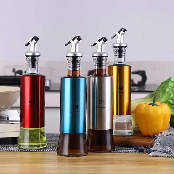 Glass Oil & Vinegar Dispenser – Easy - Pour Bottle with Sprinkler for Kitchen 300ML - Saadiq.pk