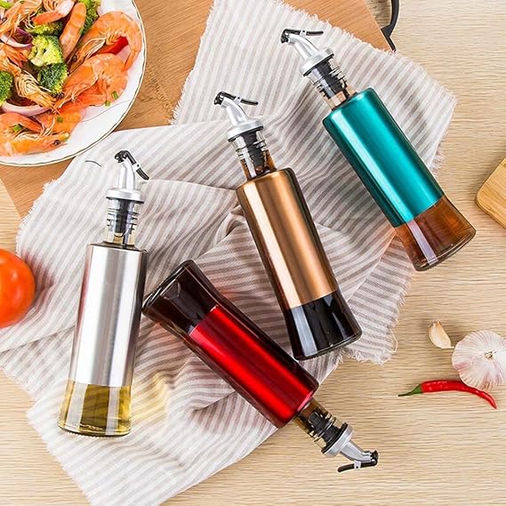 Glass Oil & Vinegar Dispenser – Easy - Pour Bottle with Sprinkler for Kitchen 300ML - Saadiq.pk