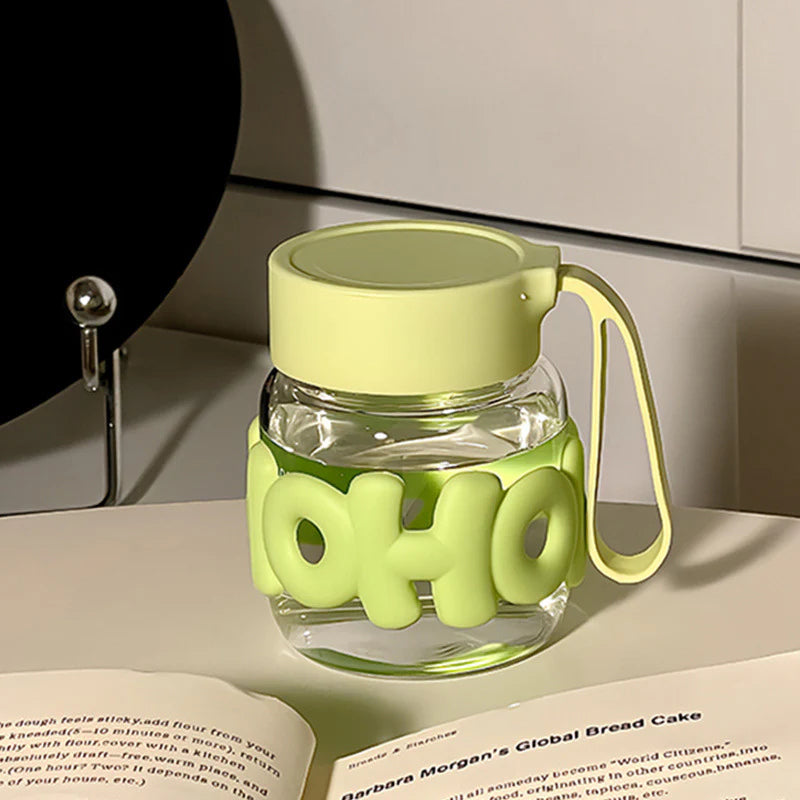 Leak-Proof Cute Glass Bottle | Non-Slip Silicone Grip | Perfect for Water & Juice