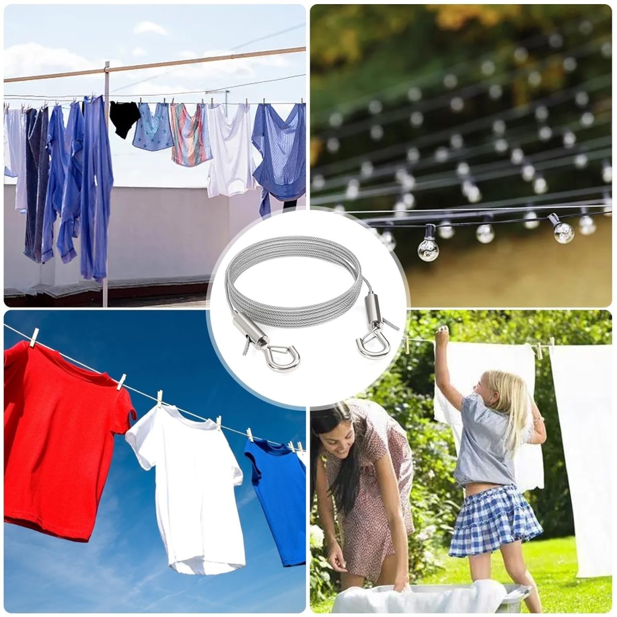 Heavy Duty Stainless Steel Clothes Drying Rope – 2M Portable Laundry Hanging Line for Indoor & Outdoor Use - Saadiq.pk