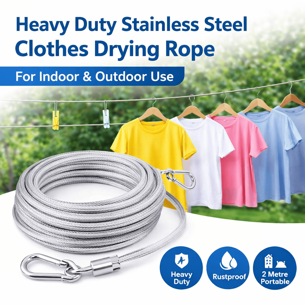 Heavy Duty Stainless Steel Clothes Drying Rope – 2M Line – Saadiq.pk