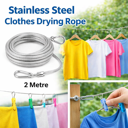 Heavy Duty Stainless Steel Clothes Drying Rope – 2M Portable Laundry Hanging Line for Indoor & Outdoor Use - Saadiq.pk
