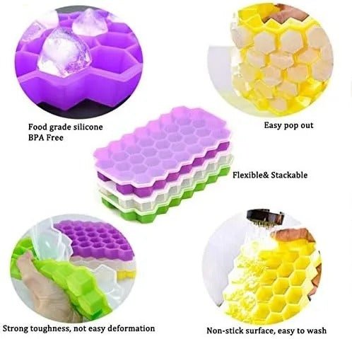 Honeycomb Silicone Ice Cube Tray with Lid – Reusable Freezer Mold - Saadiq.pk