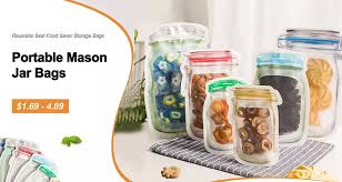 Mason Jar Zipper Bags – Reusable Food Storage, Pack of 3
