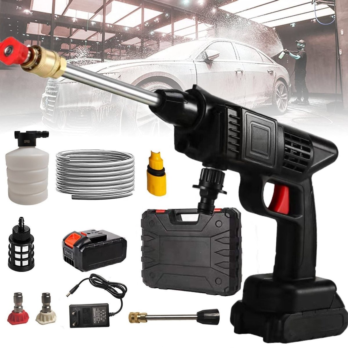 Imported High - pressure Rechargeable Wireless Car Washer |Multi Nozzle High Quality - Saadiq.pk