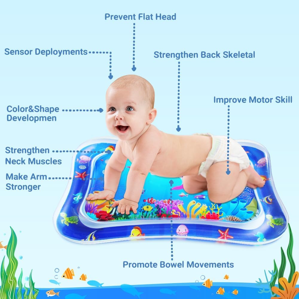 Baby Tummy Time Water Play Mat – Inflatable Sensory Activity Mat | Motor Skill Development Toy | Leak-Proof | 3–24 Months