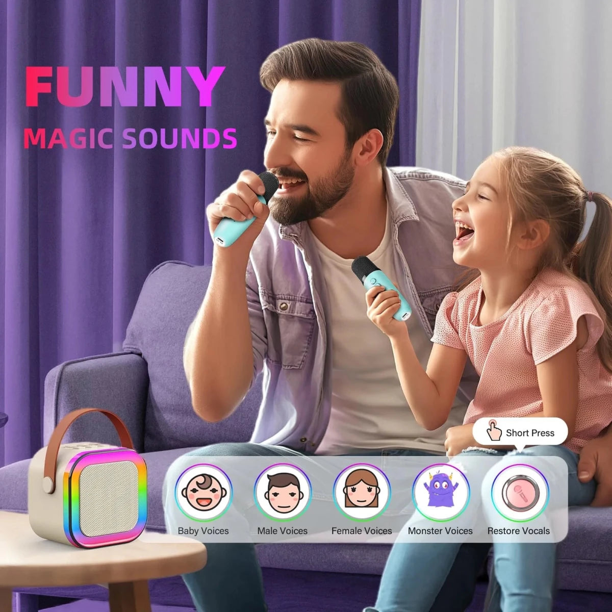 K12 Portable KTV Bluetooth Karaoke Speaker with Mic | RGB Lights | Party & Home Entertainment - Saadiq.pk