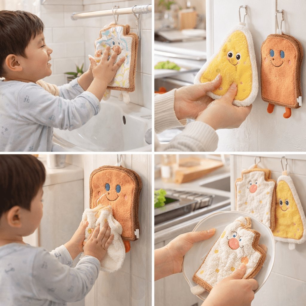 Kids Cartoon Hand Towel | Soft Microfiber Hanging Towel for Bathroom & Kitchen Use - Saadiq.pk
