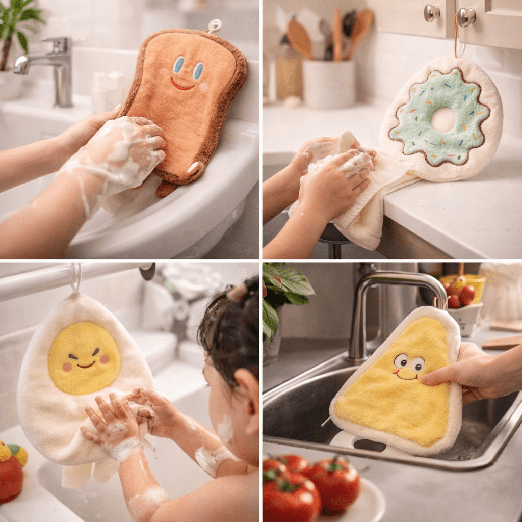 Kids Cartoon Hand Towel | Soft Microfiber Hanging Towel for Bathroom & Kitchen Use - Saadiq.pk