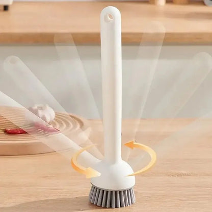 Kitchen Cleaning Brush with Soap Dispenser – Long Handle Rotating Pot & Dish Scrubber - Saadiq.pk