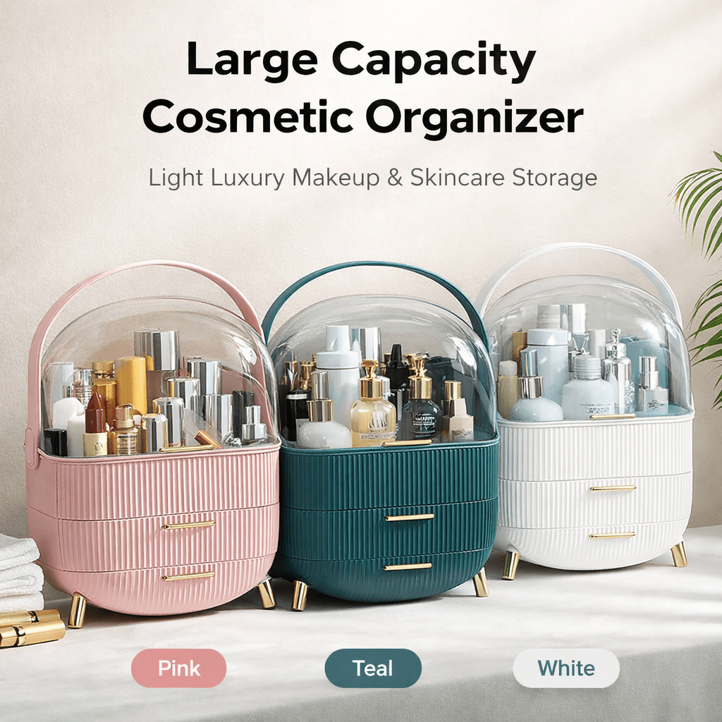 Large Capacity Makeup Organizer – Luxury Dustproof Cosmetic Storage Box with Drawers - Saadiq.pk