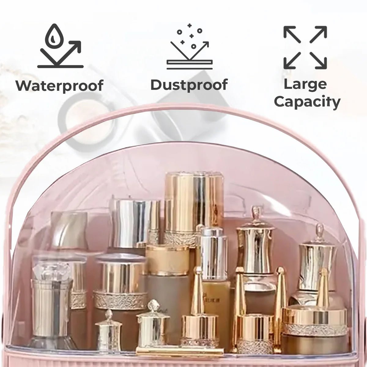 Large Capacity Makeup Organizer – Luxury Dustproof Cosmetic Storage Box with Drawers - Saadiq.pk