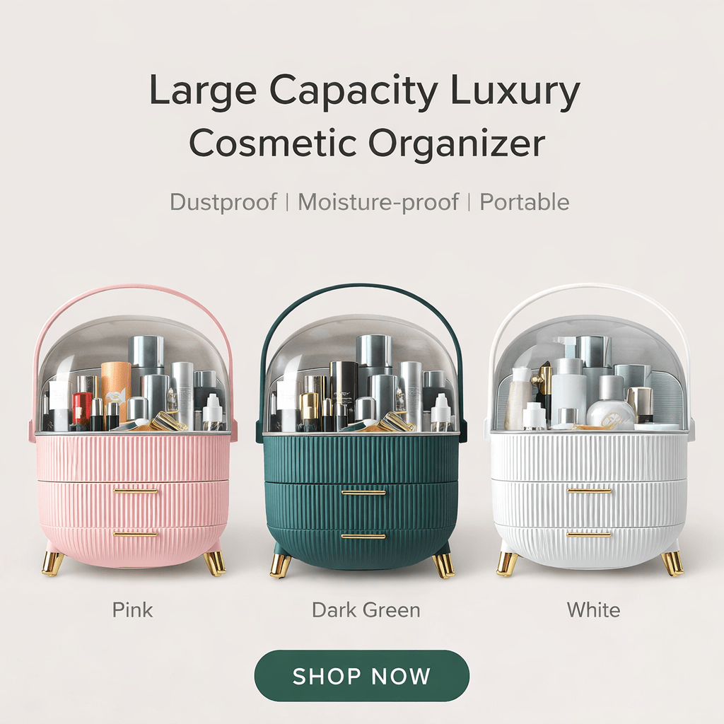 Large Capacity Makeup Organizer – Luxury Dustproof Cosmetic Storage Box with Drawers - Saadiq.pk