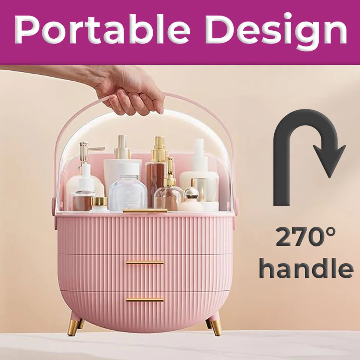 Large Capacity Makeup Organizer – Luxury Dustproof Cosmetic Storage Box with Drawers - Saadiq.pk