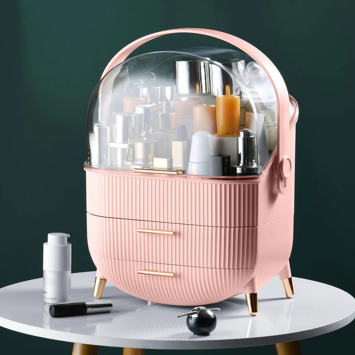 Large Capacity Makeup Organizer – Luxury Dustproof Cosmetic Storage Box with Drawers - Saadiq.pk