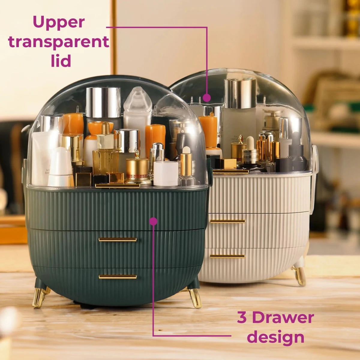 Large Capacity Makeup Organizer – Luxury Dustproof Cosmetic Storage Box with Drawers - Saadiq.pk