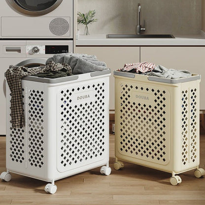 Large Capacity Movable Folding Laundry Basket – Durable Storage with Wheels - Saadiq.pk