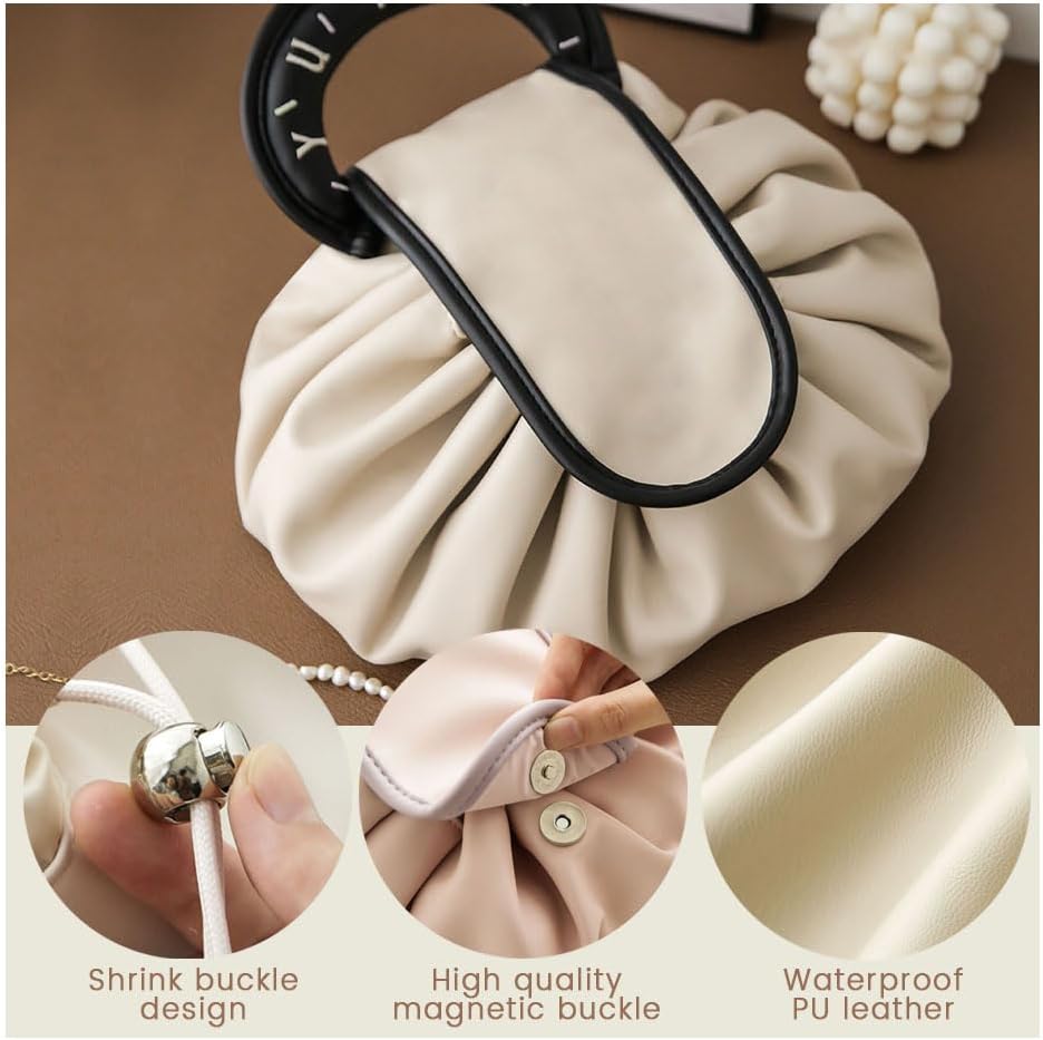 Lazy Makeup Bag with Handle | Drawstring Cosmetic Pouch for Women & Girls - Saadiq.pk
