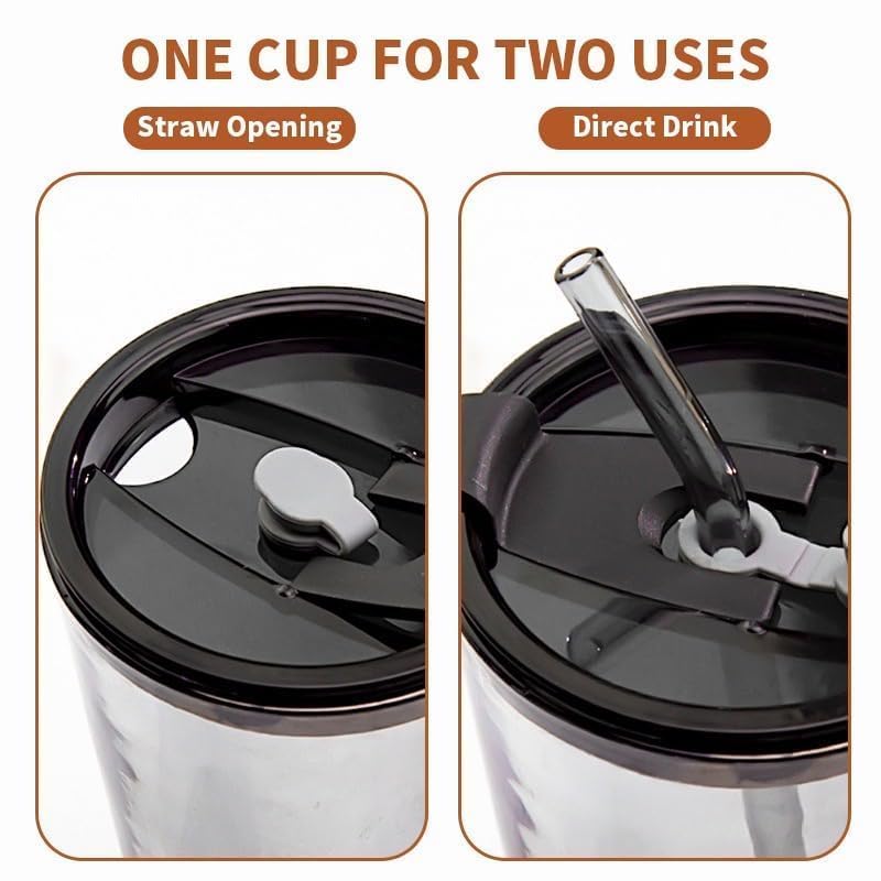 Leakproof 450ml Glass Cup with Straw | Stylish Leather Handle Tumbler for Coffee, Tea & Juice - Saadiq.pk
