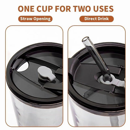 Leakproof 450ml Glass Cup with Straw | Stylish Leather Handle Tumbler for Coffee, Tea & Juice - Saadiq.pk
