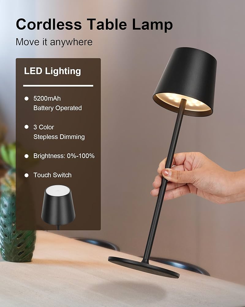 LuxeGlow Rechargeable LED Side Lamp – Minimalist Black & White Cordless Lamp - Saadiq.pk