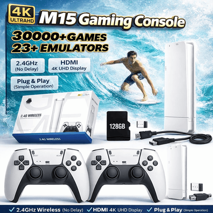 M15 Gaming Console - 4K Retro Game with Dual 2.4G Wireless Controllers - Saadiq.pk
