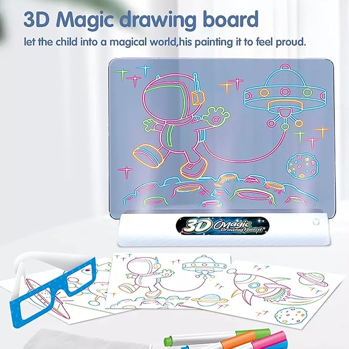 Magic 3D Drawing Board for Kids – Creative Scratch Art Painting Kit with 3D Glasses - Saadiq.pk
