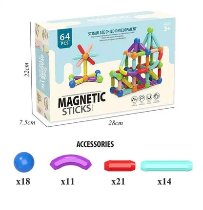 Magnetic Sticks Building Blocks Set 🧲 – 64 PCS Educational Construction Toy for Kids - Saadiq.pk