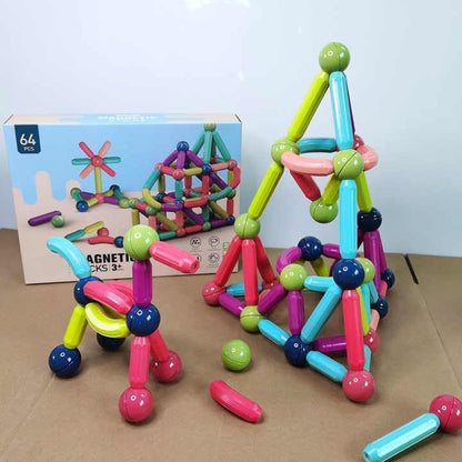 Magnetic Sticks Building Blocks Set 🧲 – 64 PCS Educational Construction Toy for Kids - Saadiq.pk