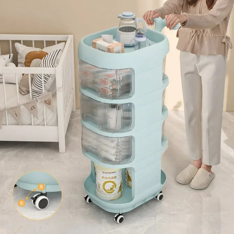 Baby Supplies Multi-Purpose Trolley | Portable Nursery Storage Organizer | 4 Layer