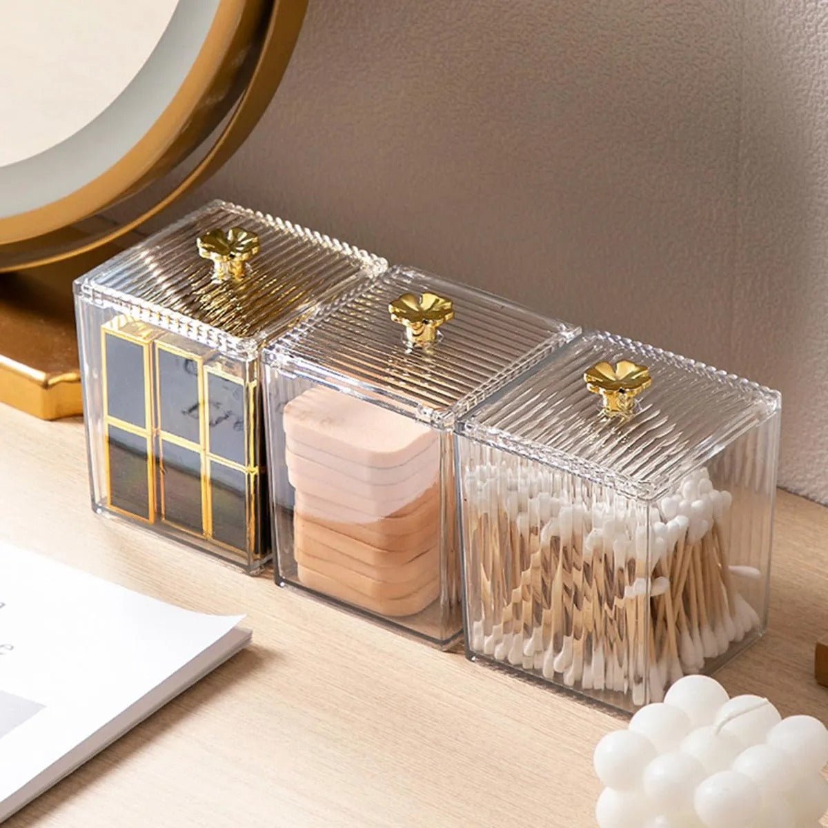 Makeup Cotton Pad & Swabs Storage Holder – Transparent Acrylic Organizer Box - Saadiq.pk