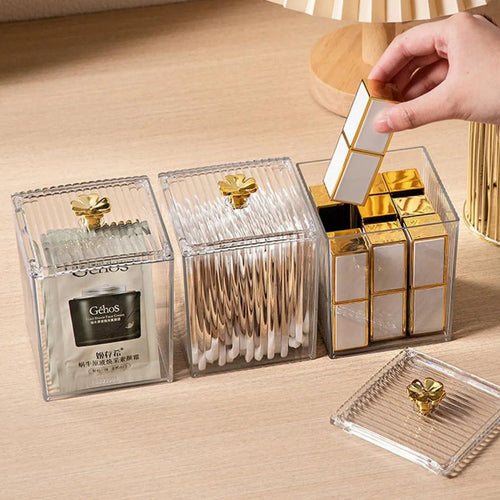 Makeup Cotton Pad & Swabs Storage Holder – Transparent Acrylic Organizer Box - Saadiq.pk