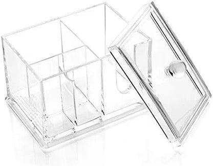 Makeup Cotton Swab Storage Container – Transparent Acrylic Organizer with Lid - Saadiq.pk
