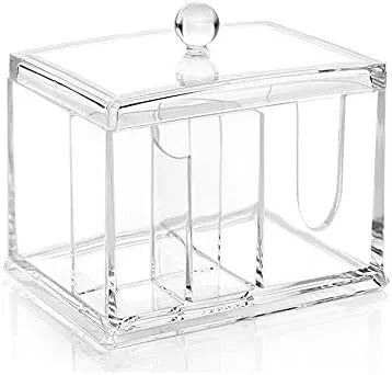 Makeup Cotton Swab Storage Container – Transparent Acrylic Organizer with Lid - Saadiq.pk