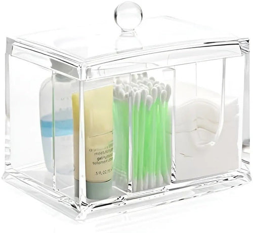 Makeup Cotton Swab Storage Container – Transparent Acrylic Organizer with Lid - Saadiq.pk