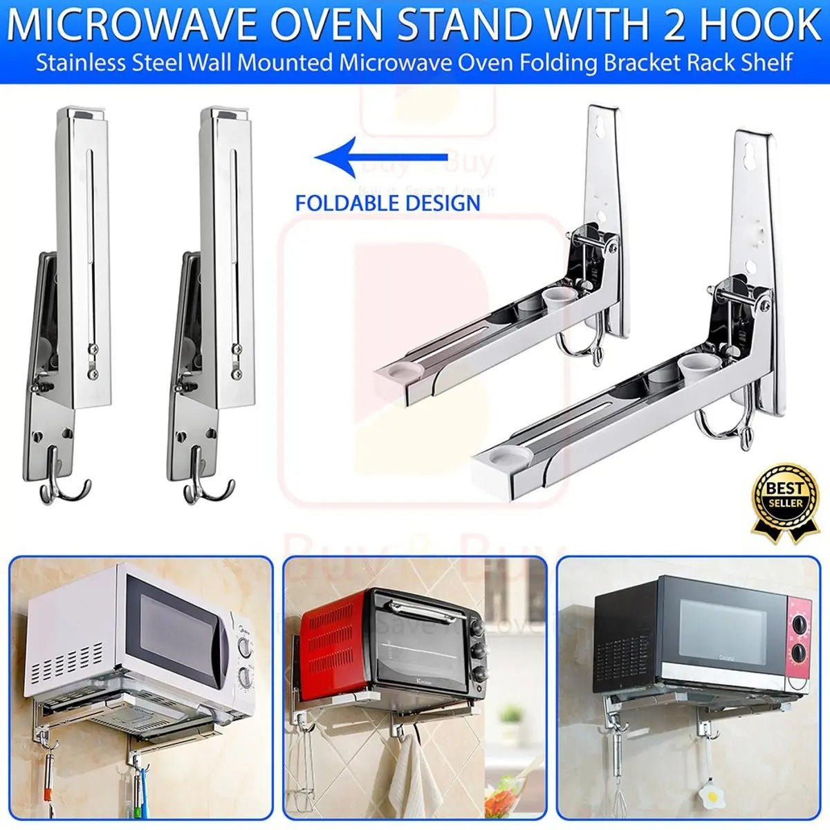 Microwave Oven Stand with 2 Hooks – Kitchen Storage & Organizer - Saadiq.pk