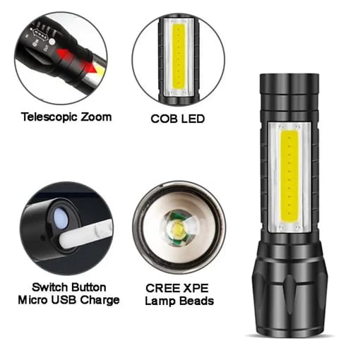 Mini 2 in 1 LED Rechargeable Flashlight – Compact Handheld Torch - Saadiq.pk