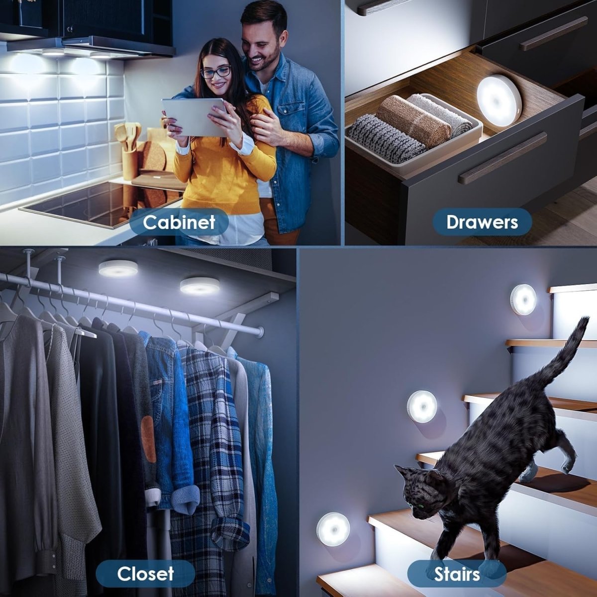 Motion Sensor LED Night Light – Wireless Rechargeable Cabinet & Stair Light with Magnetic Mount (PACK OF 2) - Saadiq.pk