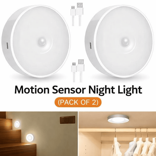 Motion Sensor LED Night Light – Wireless Rechargeable Cabinet & Stair Light with Magnetic Mount (PACK OF 2) - Saadiq.pk