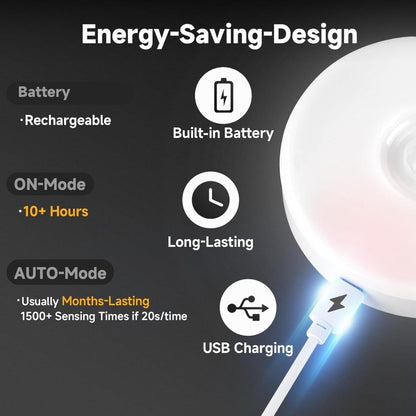 Motion Sensor LED Night Light – Wireless Rechargeable Cabinet & Stair Light with Magnetic Mount (PACK OF 2) - Saadiq.pk