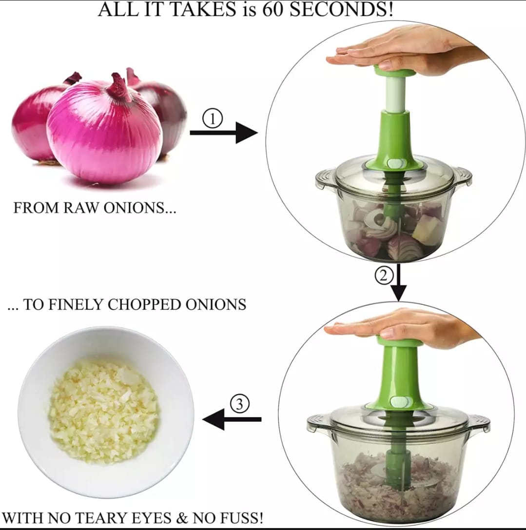 Multi - Functional Hand Push Speedy Chopper – 2L Manual Vegetable Cutter - Saadiq.pk